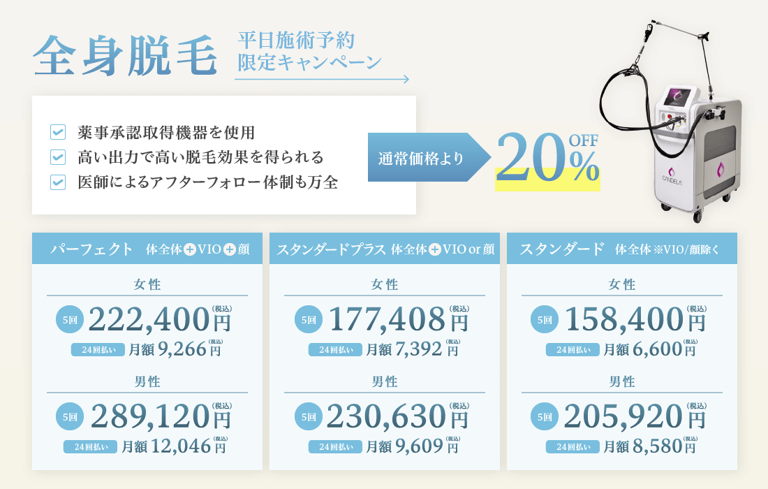 千葉県流山市・柏市・南流山でジェントルマックスプロプラスを使用した医療脱毛を提供している南流山内視鏡おなかクリニックの医療レーザー脱毛、ファーストビュー